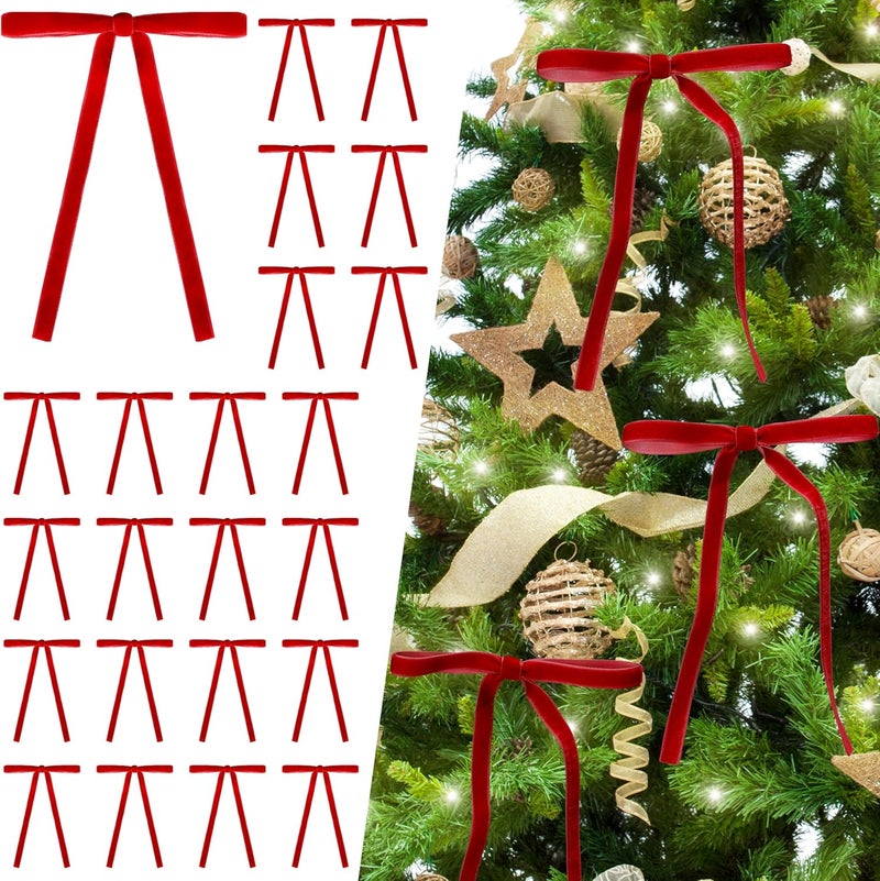 Lavwix 40Pcs Velvet Ribbon Bows, 5x7 Inch Pre-Tied Bows Christmas Ornaments for Xmas Tree, Garland, Wreath, Gift and Holiday Home Décor (5 x 7 Inch, Width of 3/8",Red) - Image 1
